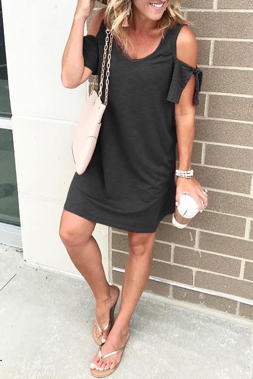 Karladress V Neck Cold Shoulder Solid T Shirt Dress