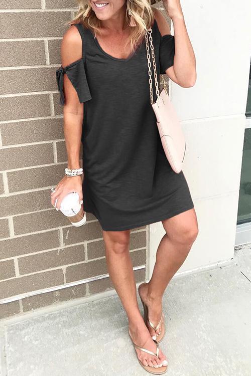 Karladress V Neck Cold Shoulder Solid T Shirt Dress