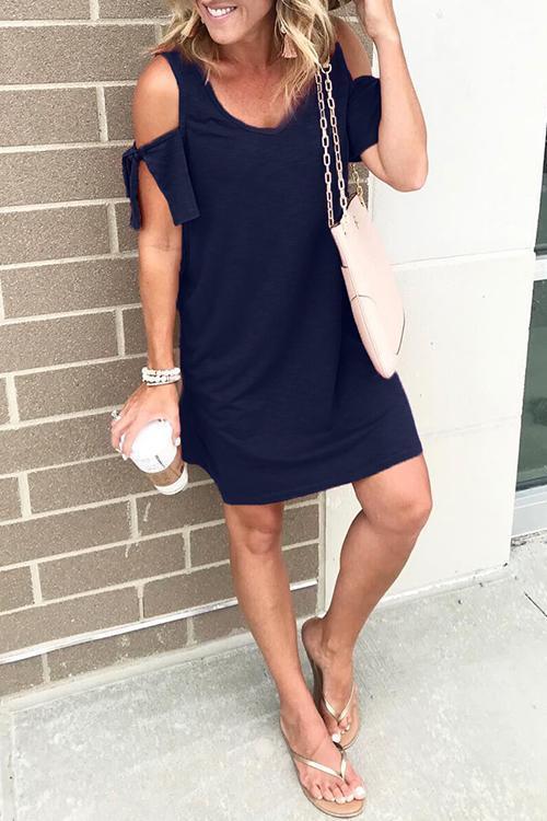 Karladress V Neck Cold Shoulder Solid T Shirt Dress