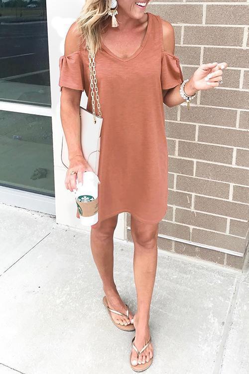 Karladress V Neck Cold Shoulder Solid T Shirt Dress