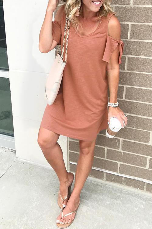 Karladress V Neck Cold Shoulder Solid T Shirt Dress