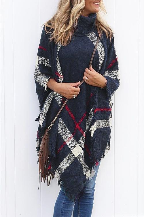 Karladress Soft Tassel Lattice Cloak Poncho Sweater