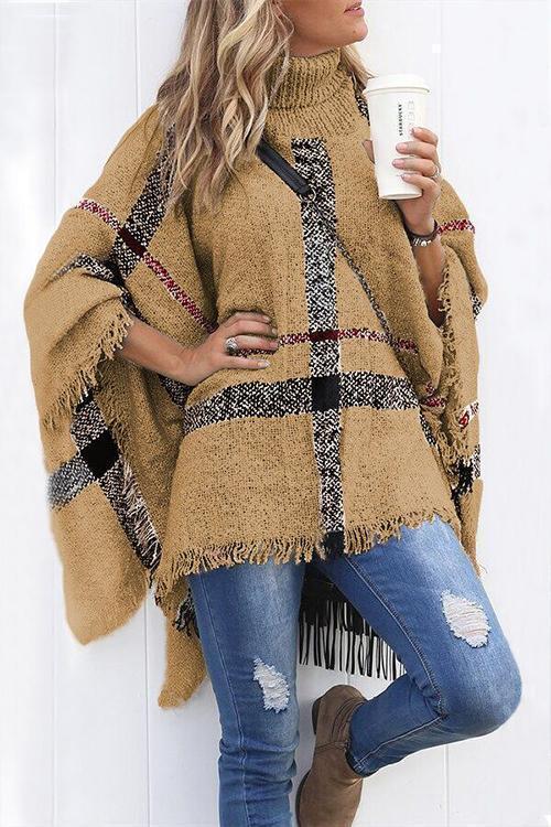 Karladress Soft Tassel Lattice Cloak Poncho Sweater