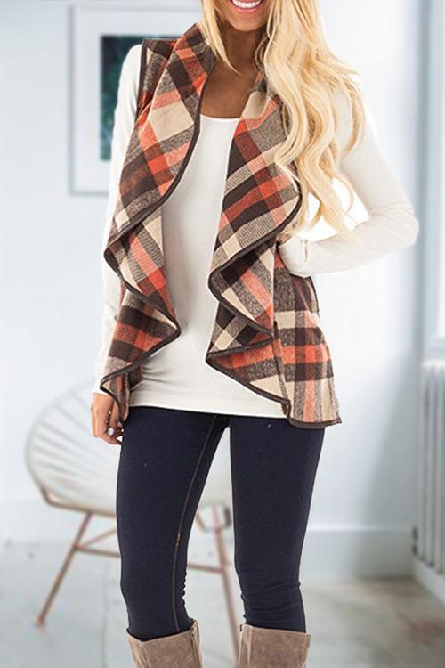 Karladress Pockets Plaid Jacket Vest