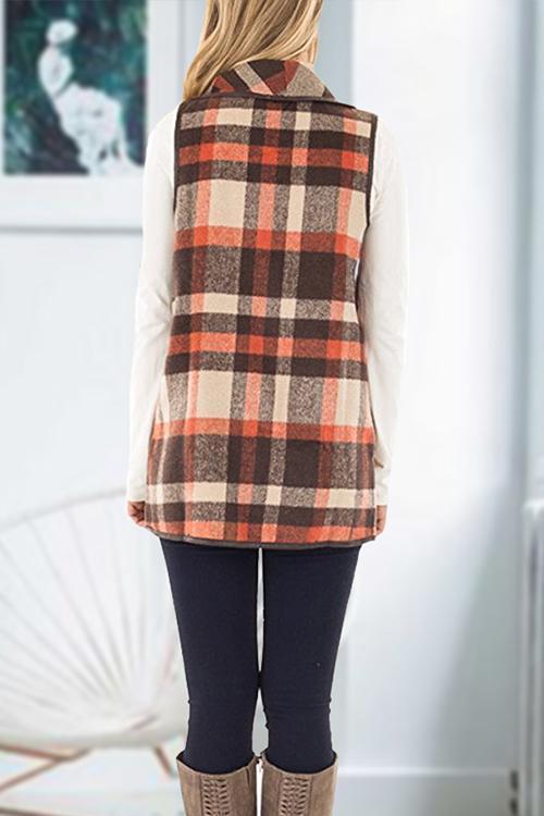 Karladress Pockets Plaid Jacket Vest