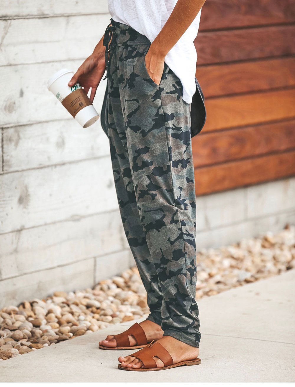 Karladress High Waist Drawstring Camo Casual Pants