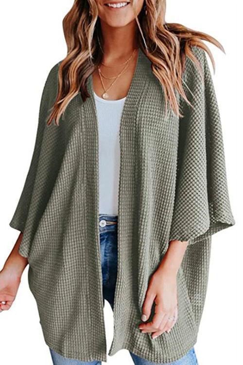 Karladress Solid 3/4 Sleeve Open Front Kimono Cardigan