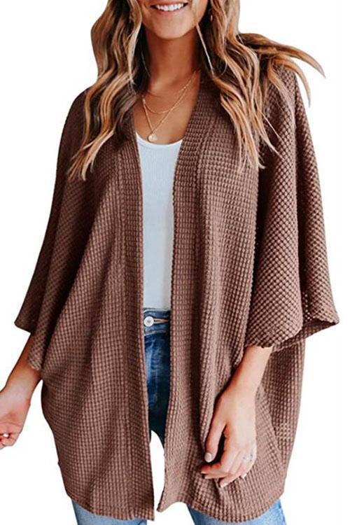 Karladress Solid 3/4 Sleeve Open Front Kimono Cardigan