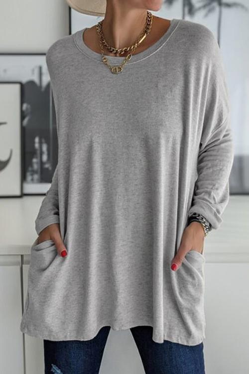 Karladress Long Sleeve Pockets Solid T-shirt