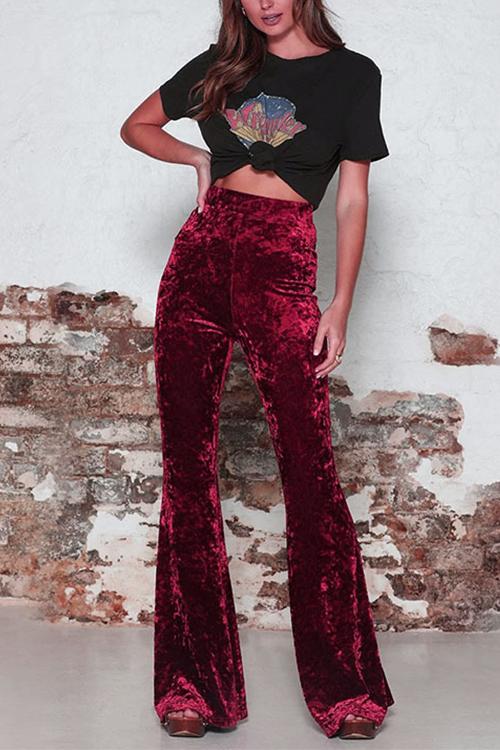 Karladress Elastic Waist Bell Bottoms Velvet Pants