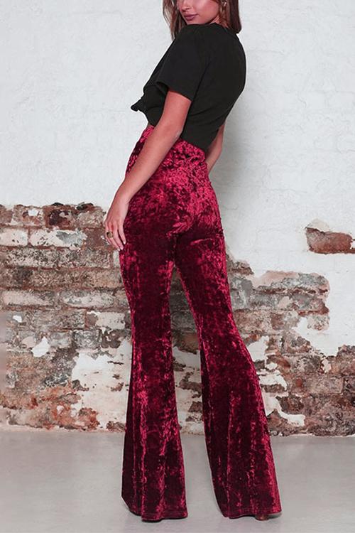 Karladress Elastic Waist Bell Bottoms Velvet Pants