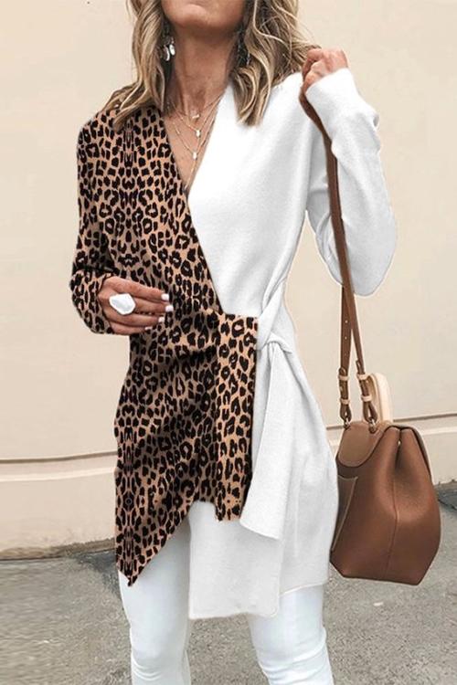 Karladress V Neck Leopard Splice Wrapped Outwear