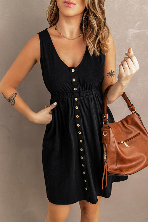 Karladress V Neck Button Down Sleeveless Waisted Dress