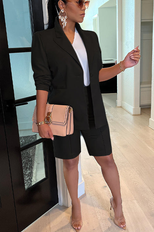 Karladress Solid Long Sleeve Blazer and Shorts Office Set