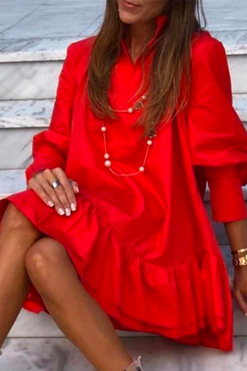 Karladress V Neck Lantern Sleeve Ruffle Layered Dress