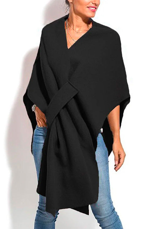 Karladress Solid V Neck Wrapped Batwing Cloak Sweater