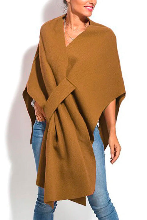 Karladress Solid V Neck Wrapped Batwing Cloak Sweater