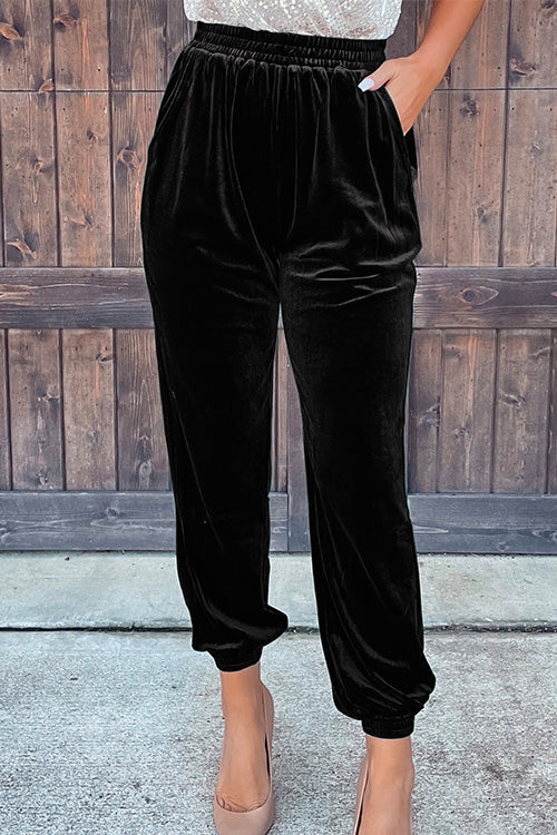 Karladress Elastic Waist Velvet Joggers Pants with Pockets