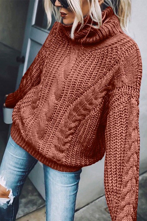 Karladress Winter Turtleneck Long Sleeve Solid Knit Sweater