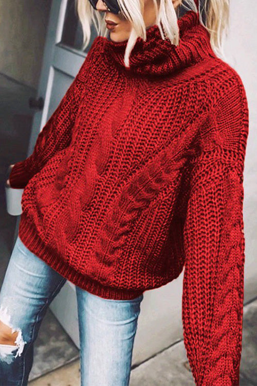 Karladress Winter Turtleneck Long Sleeve Solid Knit Sweater