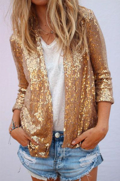 Karladress Open Front Long Sleeve Sequin Cardigans