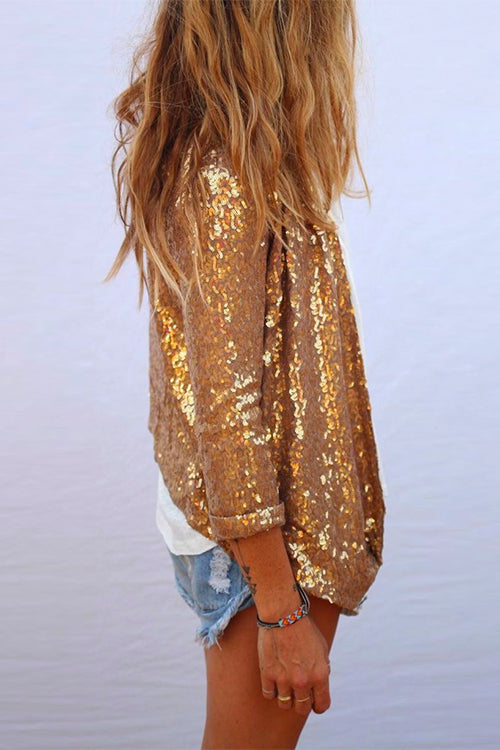 Karladress Open Front Long Sleeve Sequin Cardigans