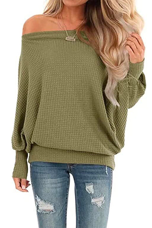 Karladress Solid Batwing Long Sleeves Waffle Top