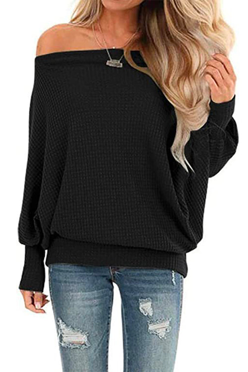 Karladress Solid Batwing Long Sleeves Waffle Top