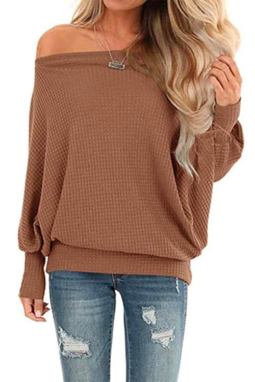 Karladress Solid Batwing Long Sleeves Waffle Top