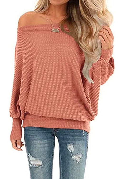 Karladress Solid Batwing Long Sleeves Waffle Top