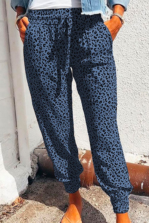 Karladress Casual Tie Waist Leopard Joggers Pants with Pockets