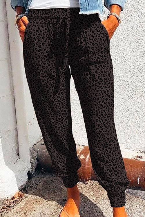 Karladress Casual Tie Waist Leopard Joggers Pants with Pockets