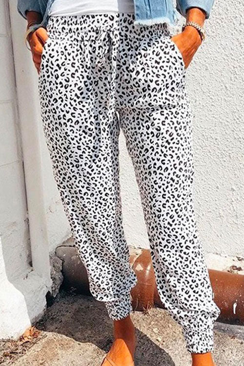 Karladress Casual Tie Waist Leopard Joggers Pants with Pockets