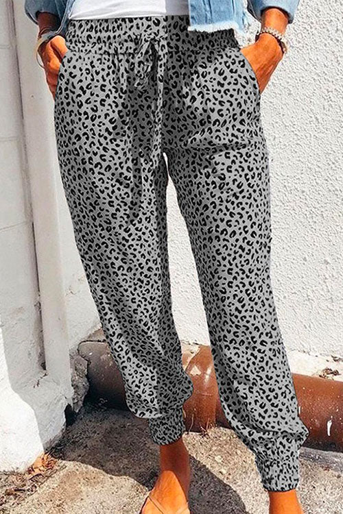 Karladress Casual Tie Waist Leopard Joggers Pants with Pockets