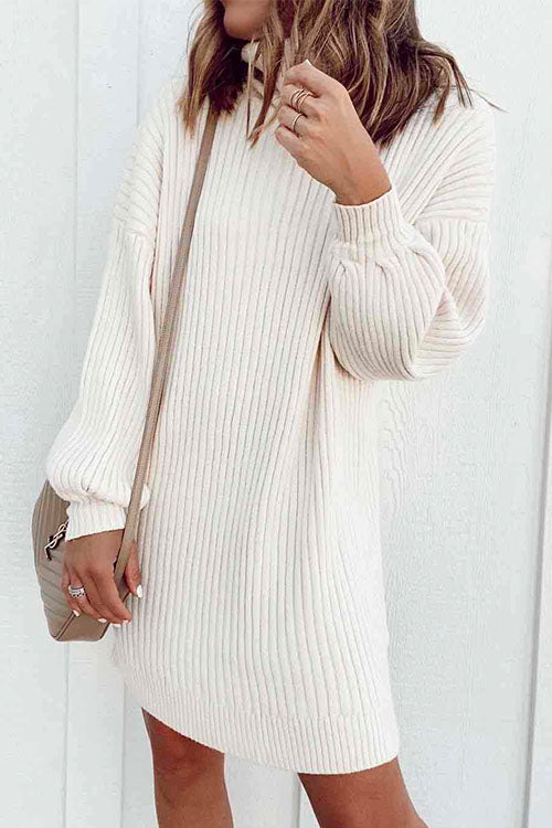 Karladress Stylish Turtleneck Lantern Sleeve Sweater Dress