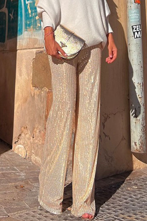 Karladress Elastic Waist Wide Leg Sequin Pants