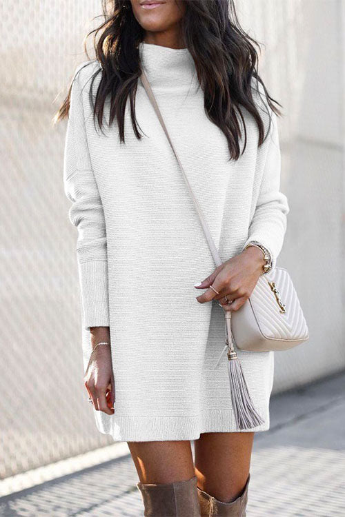 Karladress Solid Crewneck Long Sleeve Knit Dress