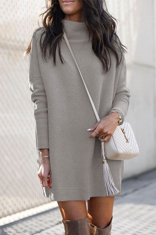 Karladress Solid Crewneck Long Sleeve Knit Dress