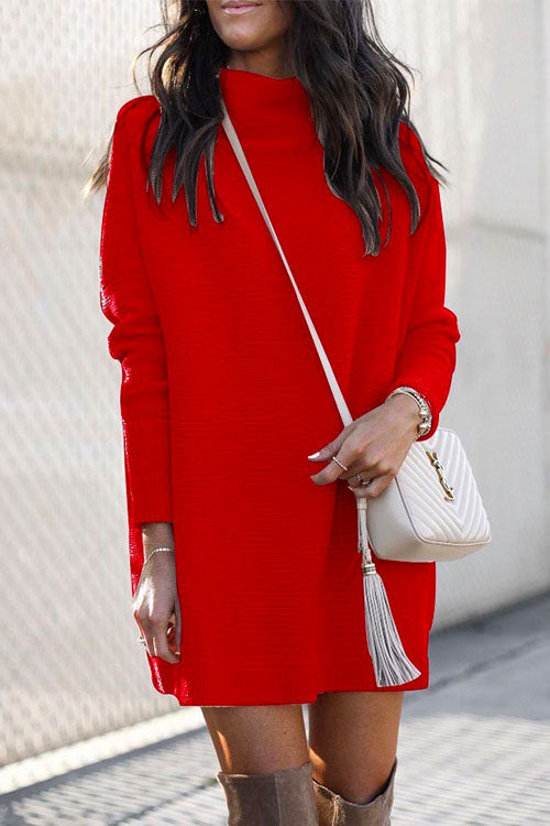 Karladress Solid Crewneck Long Sleeve Knit Dress