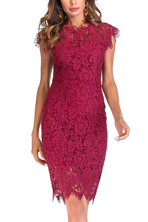 Karladress Sleeveless High Waist Floral Lace Bodycon Dress