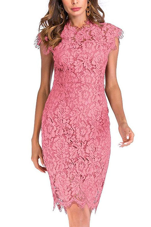 Karladress Sleeveless High Waist Floral Lace Bodycon Dress