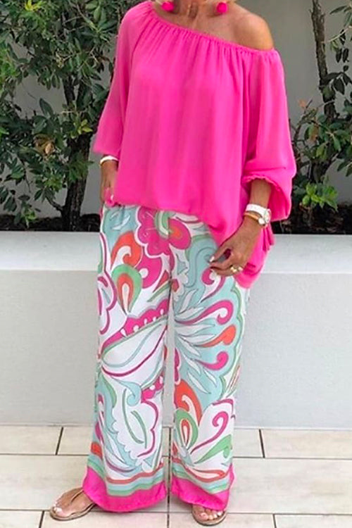 Karladress Crewneck Long Sleeve T-shirt and Wide Leg Printed Pants Set