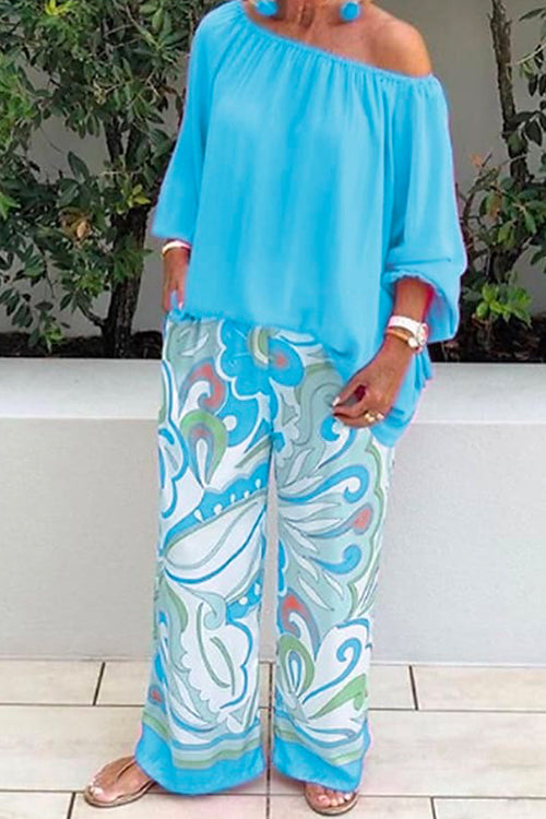 Karladress Crewneck Long Sleeve T-shirt and Wide Leg Printed Pants Set