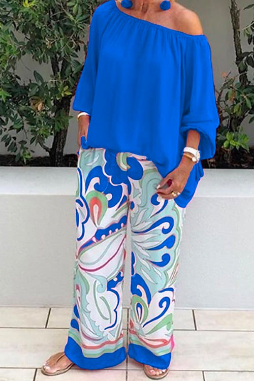 Karladress Crewneck Long Sleeve T-shirt and Wide Leg Printed Pants Set