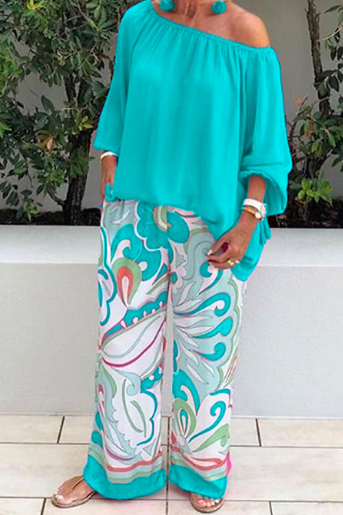 Karladress Crewneck Long Sleeve T-shirt and Wide Leg Printed Pants Set