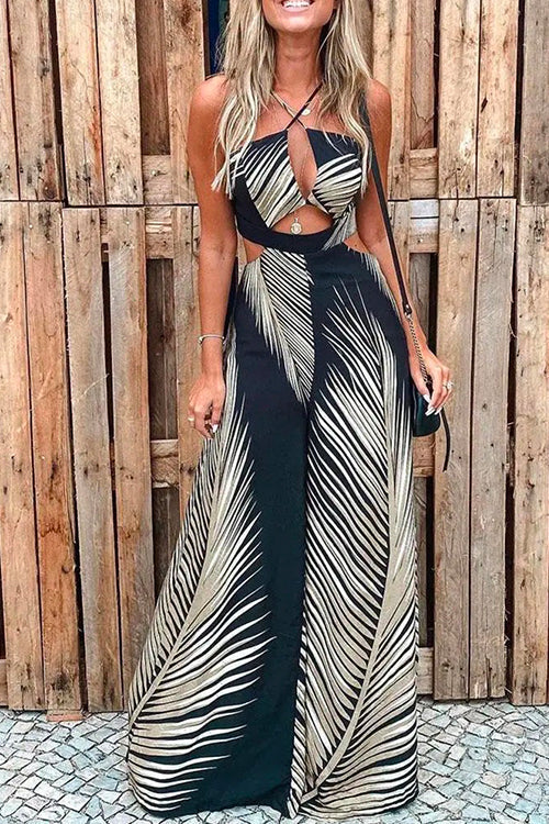 Karladress Halter Cut Out Printed Beach Jumpsuit