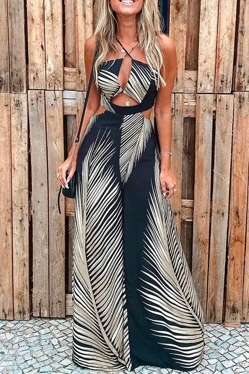 Karladress Halter Cut Out Printed Beach Jumpsuit