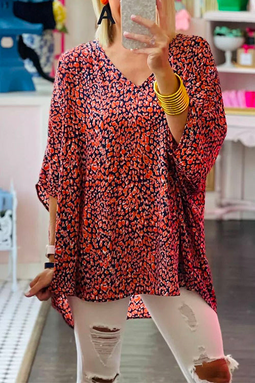 Karladress V Neck Batwing Sleeve Leopard T-shirt