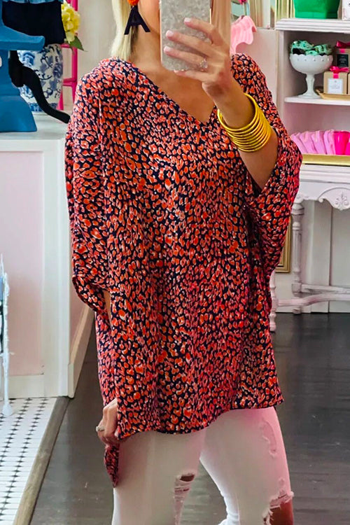 Karladress V Neck Batwing Sleeve Leopard T-shirt