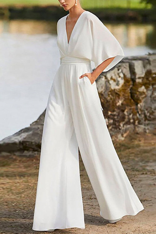 Karladress Deep V Neck High Waist Wide Leg Jumpsuit